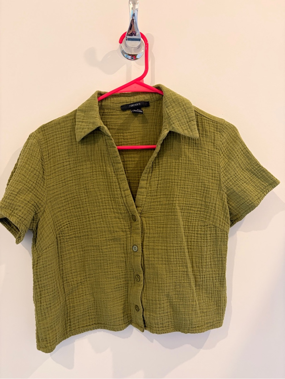 Olive Green Short-Sleeve Button Front Top